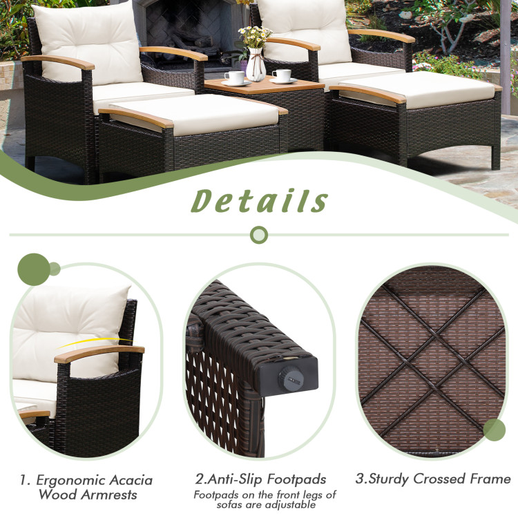 5 Pieces Patio Conversation Set with Cushions Coffee Table and 2 OttomansCostway Gallery View 5 of 10