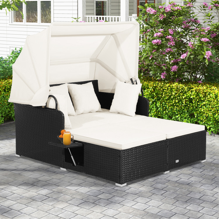 Costway Patio Rattan Daybed Cushioned Sofa Adjustable Table Top Canopy - On  Sale - Bed Bath & Beyond - 31576101