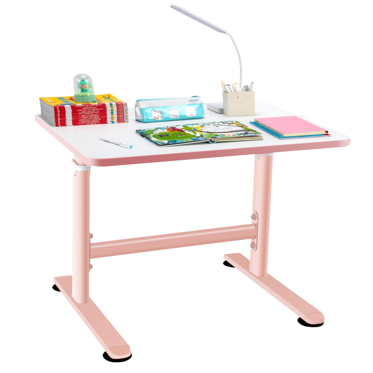 32 x 24 Inches Height Adjustable Desk with Hand Crank Adjusting for Kids-PinkCostway Gallery View 8 of 10