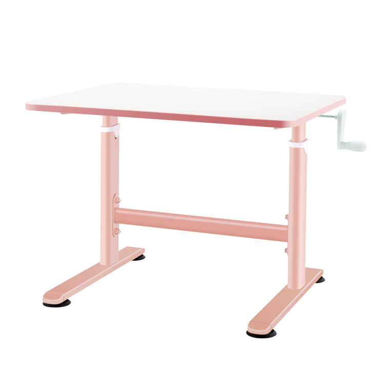 32 x 24 Inches Height Adjustable Desk with Hand Crank Adjusting for Kids-PinkCostway Gallery View 3 of 10