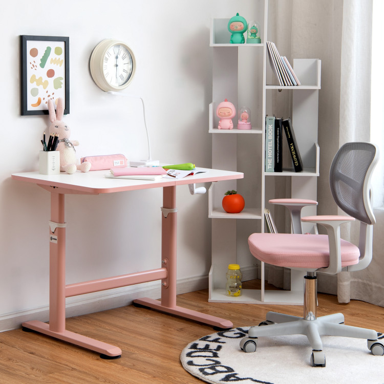 32 x 24 Inches Height Adjustable Desk with Hand Crank Adjusting for Kids-PinkCostway Gallery View 6 of 10