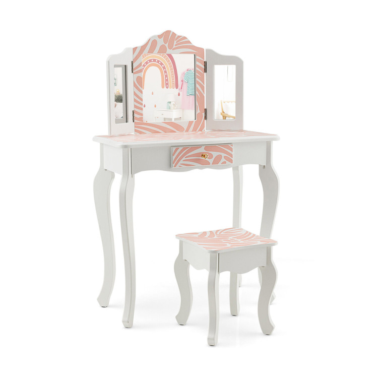 Kids Vanity Set with Tri-folding Mirror - Costway