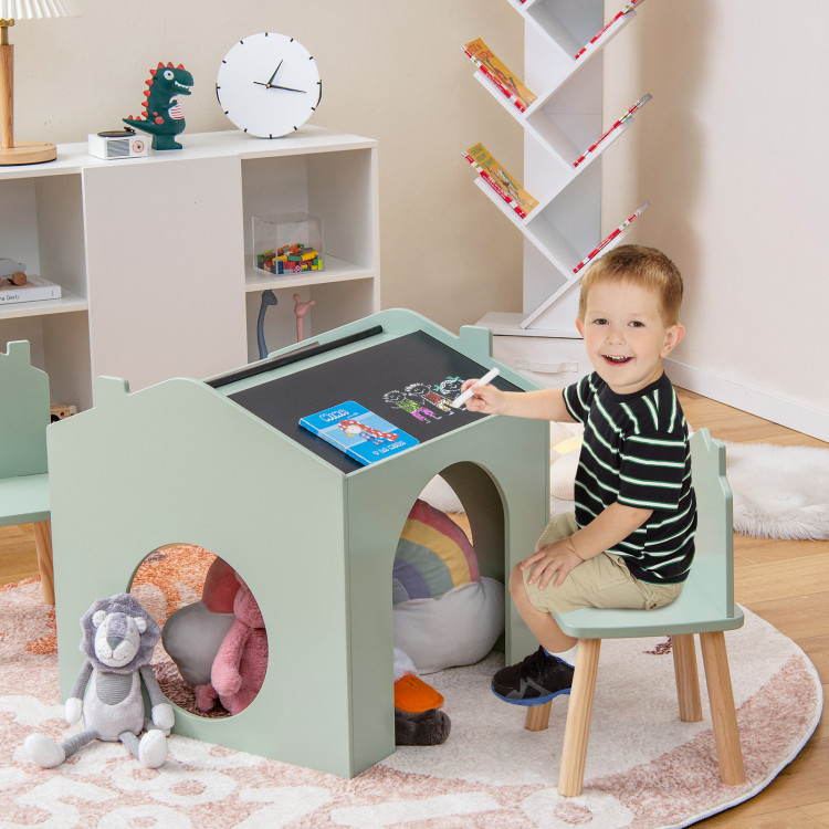 Costway Kids Table & 2 Chairs Set Toddler Activity Play Dining Study Desk  Baby Gift Blue