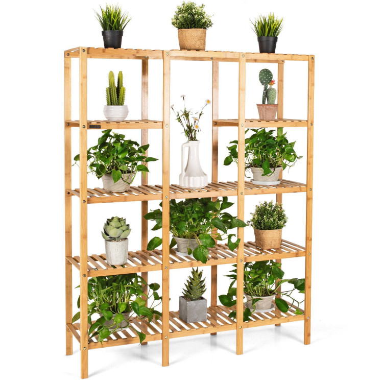 Multifunctional Bamboo Shelf Flower Plant Display StandCostway Gallery View 4 of 12