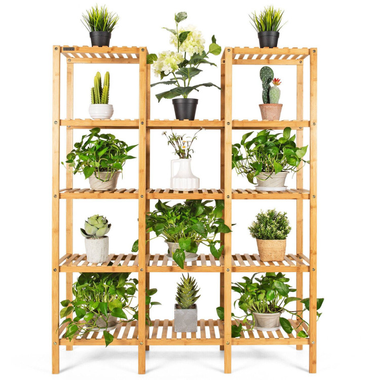 Multifunctional Bamboo Shelf Flower Plant Display StandCostway Gallery View 9 of 12