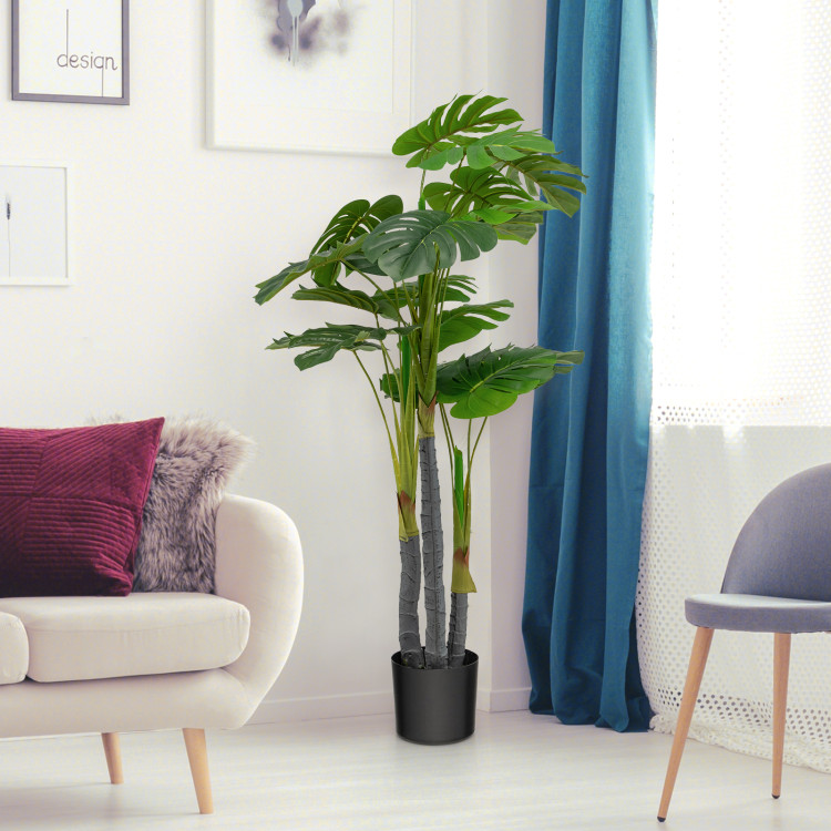 4 Feet Artificial Tree Artificial Monstera Palm Tree Fake PlantCostway Gallery View 2 of 11