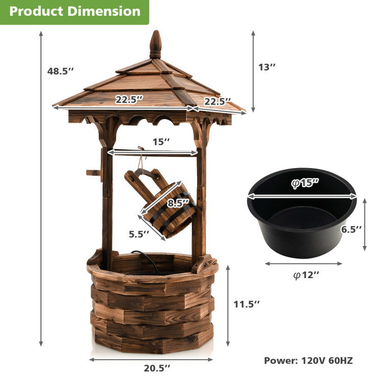 Patio Wooden Water Fountain with Electric Pump-BrownCostway Gallery View 4 of 8