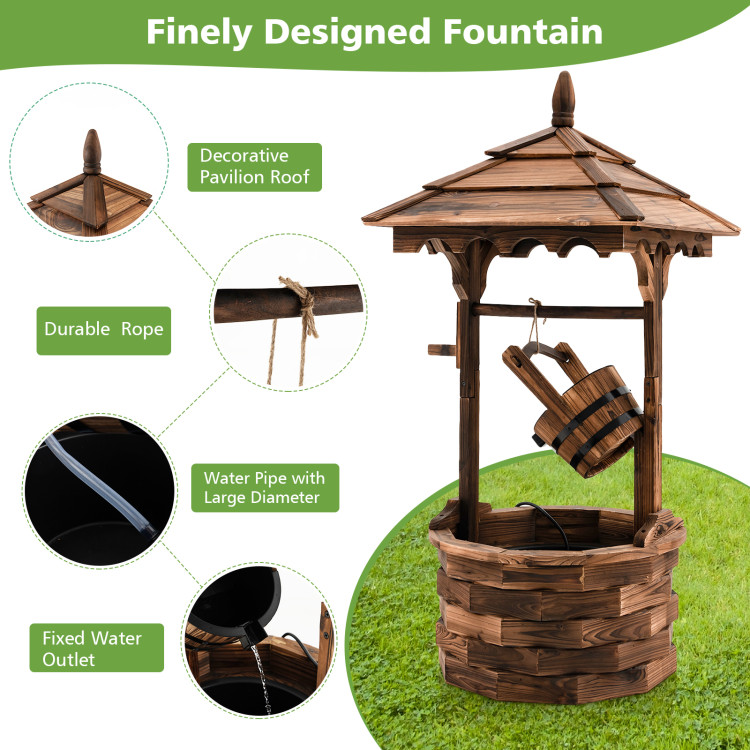 Patio Wooden Water Fountain with Electric Pump-BrownCostway Gallery View 5 of 8