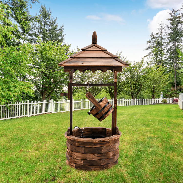 Patio Wooden Water Fountain with Electric Pump-BrownCostway Gallery View 7 of 8