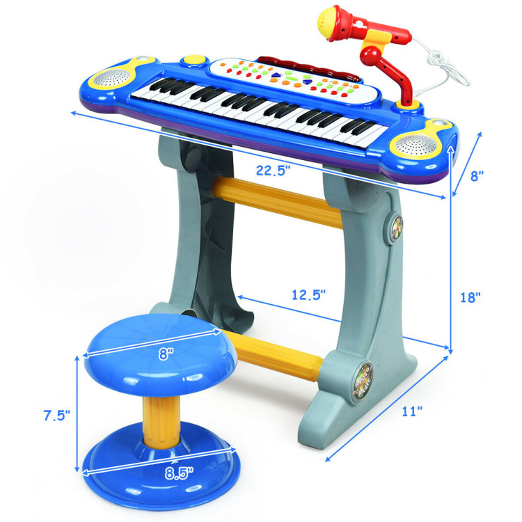 37 Key Electronic Keyboard Kids Toy Piano-BlueCostway Gallery View 4 of 12