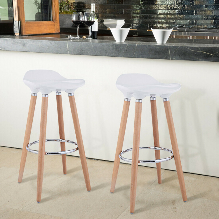 Set of 2 ABS Bar Stools with Wooden LegsCostway Gallery View 2 of 11