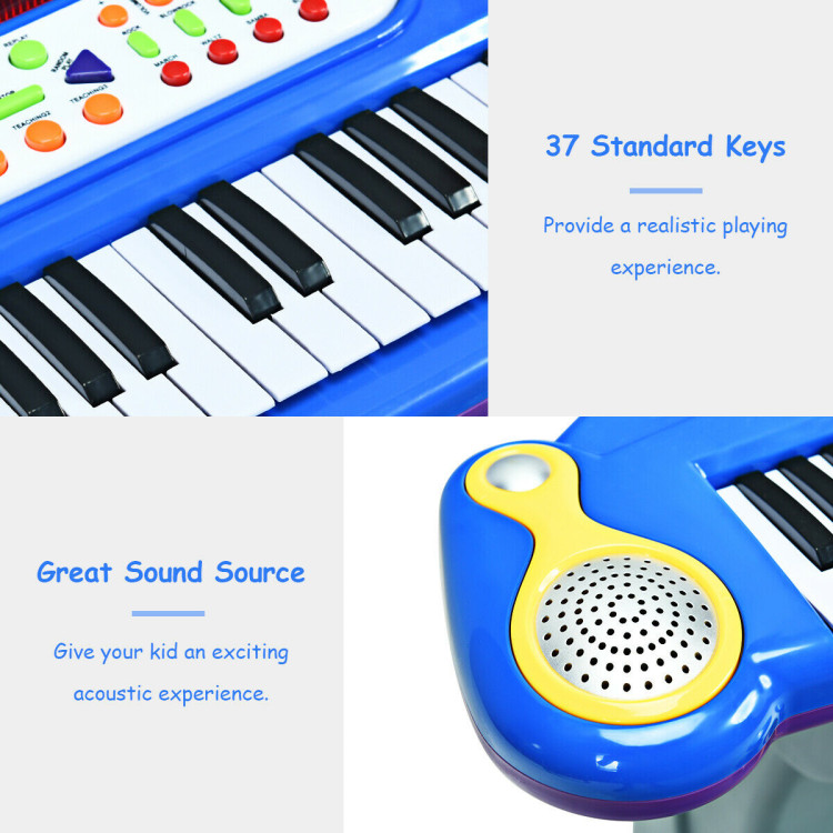 37 Key Electronic Keyboard Kids Toy Piano-BlueCostway Gallery View 11 of 12