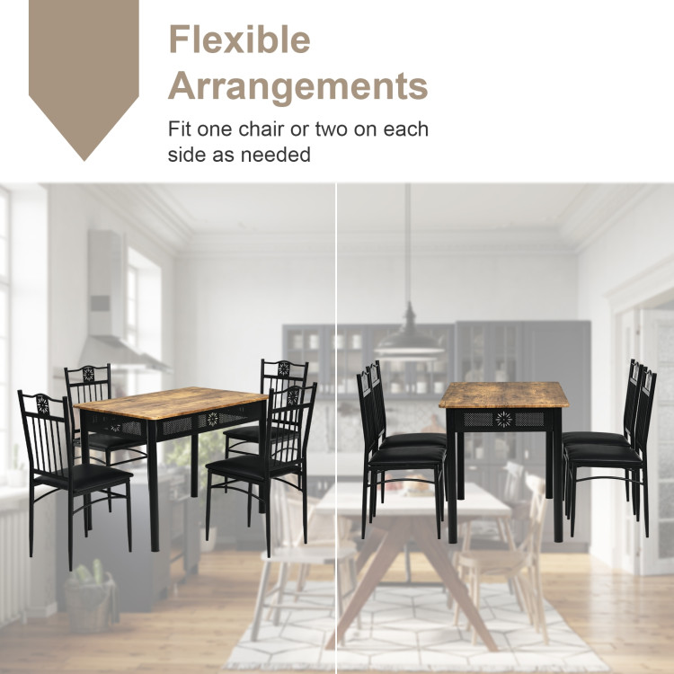 5 Pcs Dining Set Wood Metal Table and 4 Chairs with Cushions-BlackCostway Gallery View 9 of 11