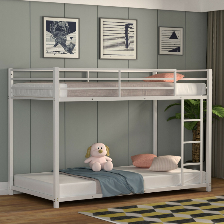 Sturdy Metal Bunk Bed Frame Twin Over Twin with Safety Guard Rails and Side Ladder-WhiteCostway Gallery View 2 of 12
