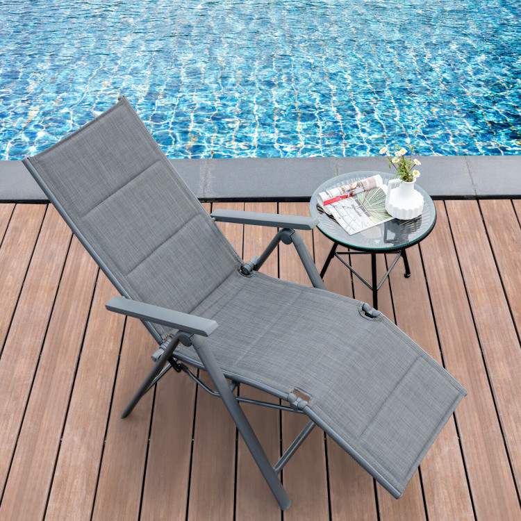 Aluminum Frame Adjustable Outdoor Foldable Reclining Padded Chair-GrayCostway Gallery View 1 of 12