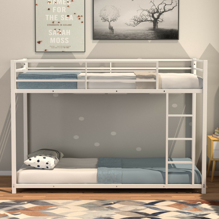 Sturdy Metal Bunk Bed Frame Twin Over Twin with Safety Guard Rails and Side Ladder-WhiteCostway Gallery View 8 of 12
