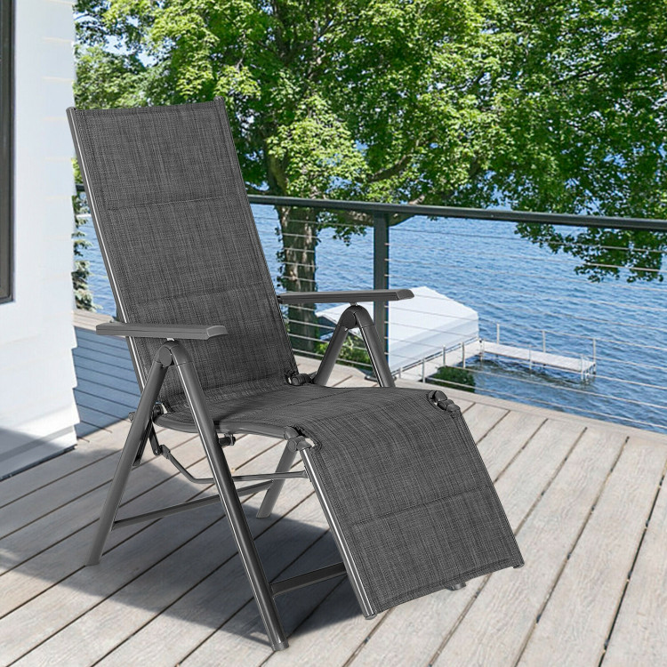 Aluminum Frame Adjustable Outdoor Foldable Reclining Padded Chair-GrayCostway Gallery View 6 of 12