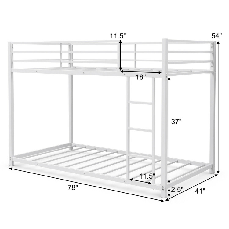 Sturdy Metal Bunk Bed Frame Twin Over Twin with Safety Guard Rails and Side Ladder-WhiteCostway Gallery View 5 of 12
