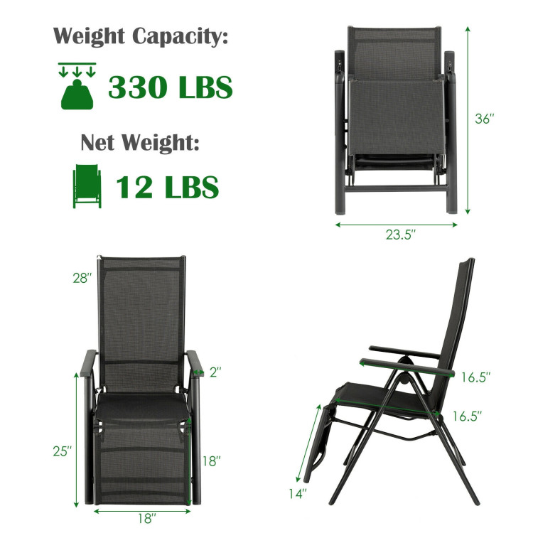 Outdoor Folding Lounge Chair with 7 Adjustable Backrest and Footrest Positions-GrayCostway Gallery View 5 of 12