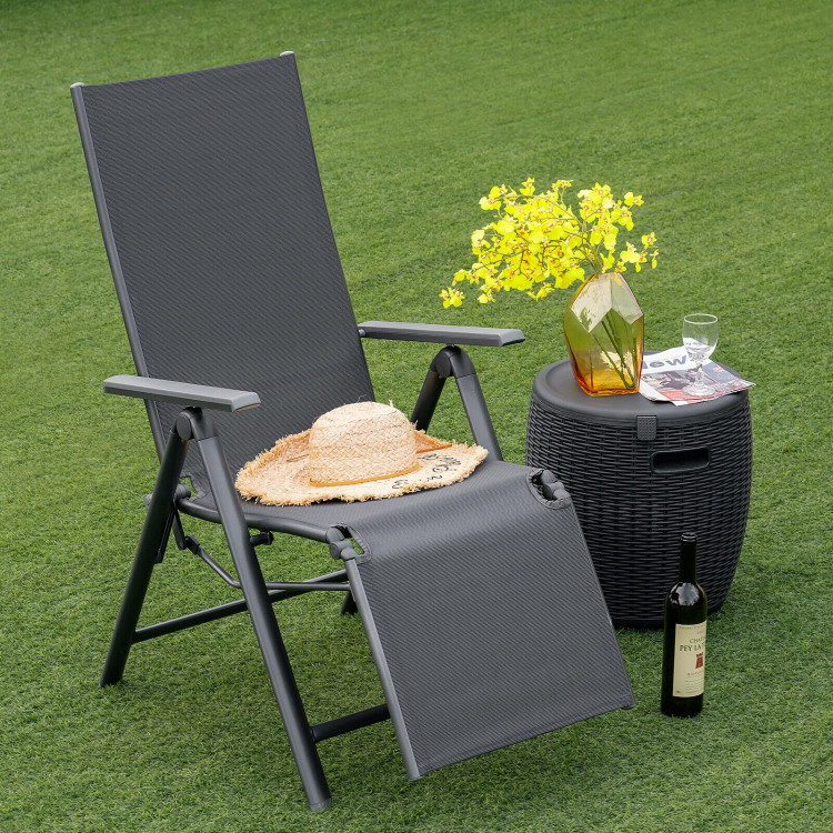 Outdoor Folding Lounge Chair with 7 Adjustable Backrest and Footrest Positions-GrayCostway Gallery View 2 of 12