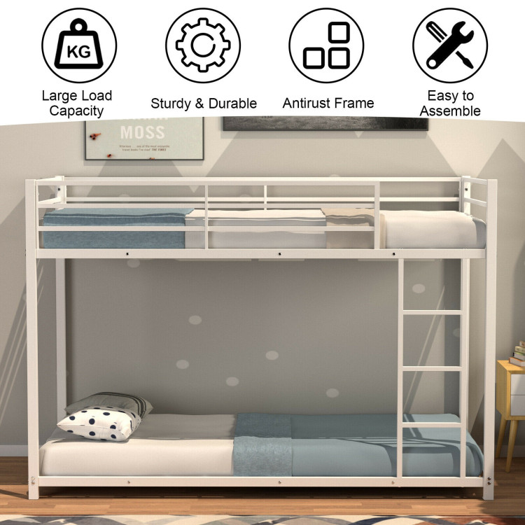 Sturdy Metal Bunk Bed Frame Twin Over Twin with Safety Guard Rails and Side Ladder-WhiteCostway Gallery View 3 of 12