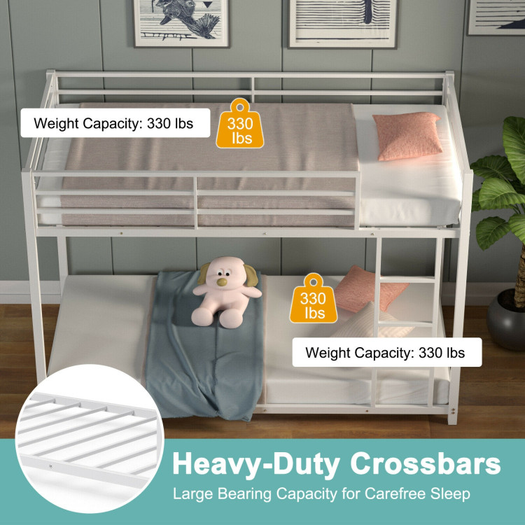 Sturdy Metal Bunk Bed Frame Twin Over Twin with Safety Guard Rails and Side Ladder-WhiteCostway Gallery View 9 of 12