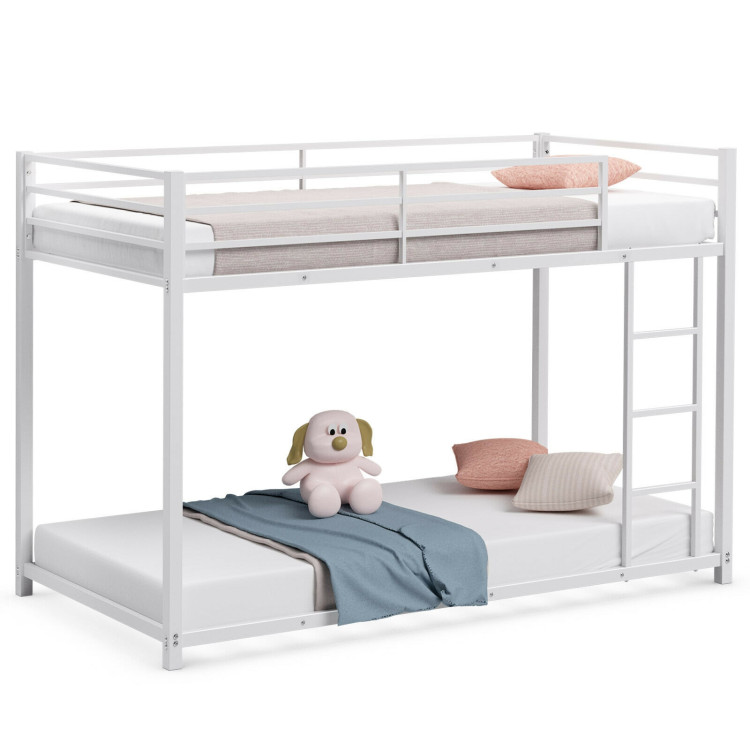 Sturdy Metal Bunk Bed Frame Twin Over Twin with Safety Guard Rails and Side Ladder-WhiteCostway Gallery View 10 of 12