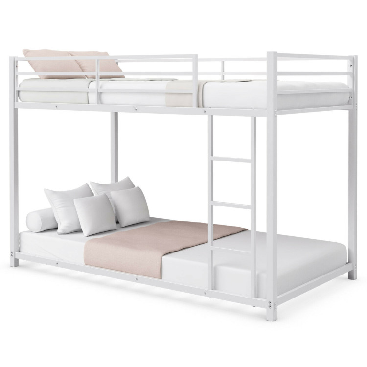 Sturdy Metal Bunk Bed Frame Twin Over Twin with Safety Guard Rails and Side Ladder-WhiteCostway Gallery View 11 of 12