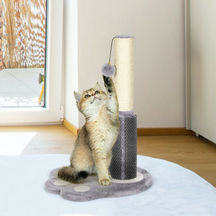 20.5 inch Tall Cat Scratching Post Claw Scratcher with Sisal Rope and Plush Ball-GrayCostway Gallery View 2 of 12