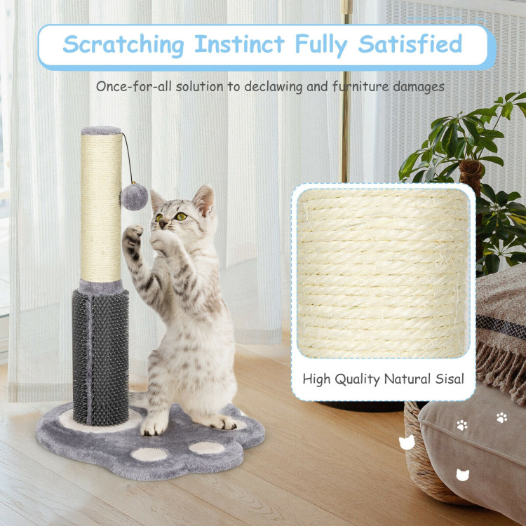 20.5 inch Tall Cat Scratching Post Claw Scratcher with Sisal Rope and Plush Ball-GrayCostway Gallery View 3 of 12
