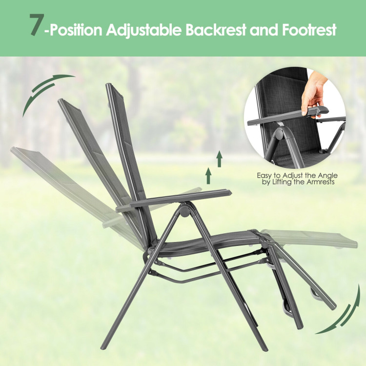 Aluminum Frame Adjustable Outdoor Foldable Reclining Padded Chair-GrayCostway Gallery View 10 of 12