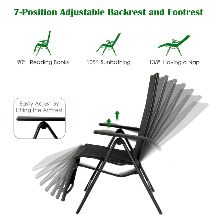 Outdoor Folding Lounge Chair with 7 Adjustable Backrest and Footrest Positions-GrayCostway Gallery View 6 of 12