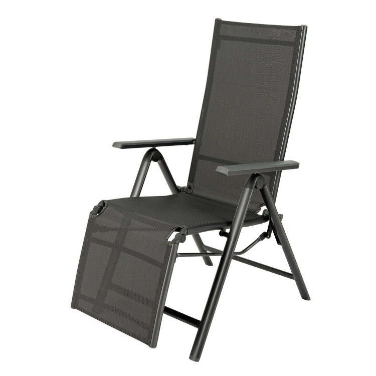 Outdoor Folding Lounge Chair with 7 Adjustable Backrest and Footrest Positions-GrayCostway Gallery View 4 of 12