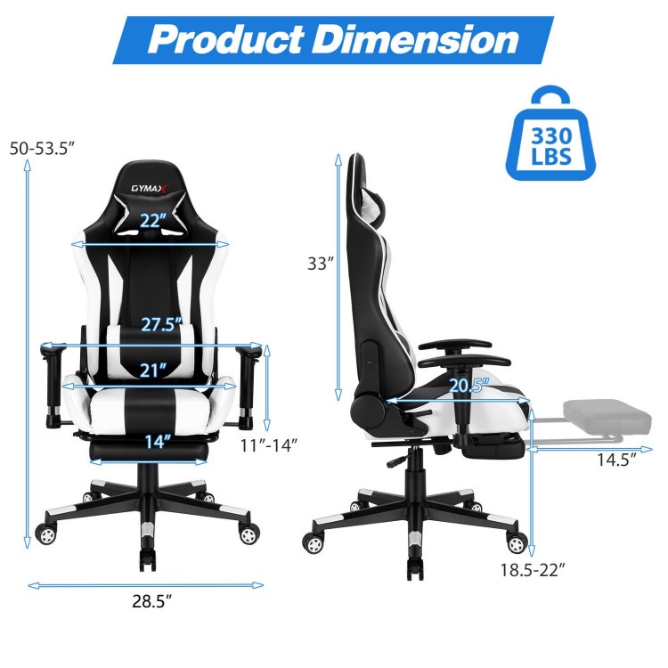 High Back Ergonomic Massage Computer Gaming Chair with USB Massage Lumbar PillowCostway Gallery View 5 of 13