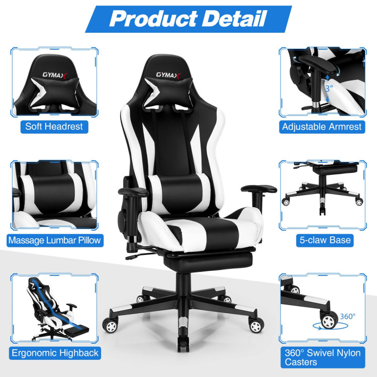 High Back Ergonomic Massage Computer Gaming Chair with USB Massage Lumbar PillowCostway Gallery View 13 of 13