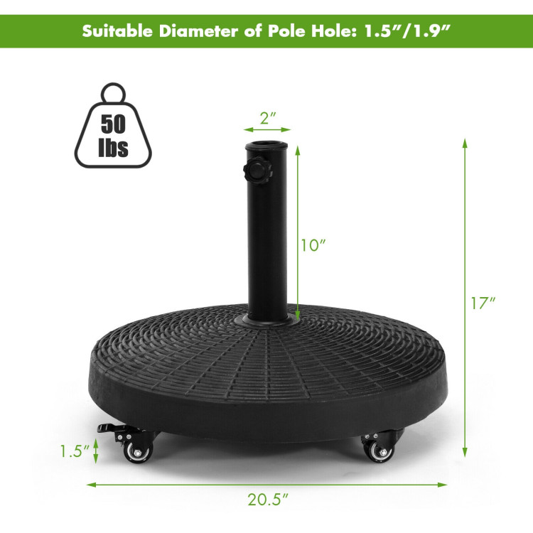 50 LBS Patio Wicker Style Resin Umbrella Base Stand Heavy Duty with WheelsCostway Gallery View 4 of 12