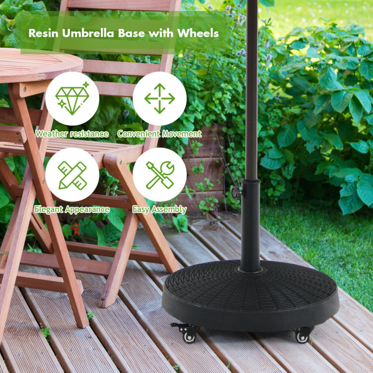 50 LBS Patio Wicker Style Resin Umbrella Base Stand Heavy Duty with WheelsCostway Gallery View 10 of 12