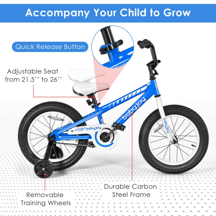 16 Inch Kids Bike Bicycle with Training Wheels for 5-8 Years Old Kids-BlueCostway Gallery View 8 of 10