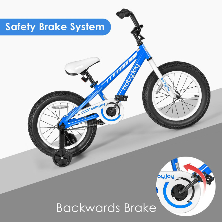 16 Inch Kids Bike Bicycle with Training Wheels for 5-8 Years Old Kids-BlueCostway Gallery View 7 of 10