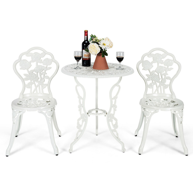 Outdoor Cast Aluminum Patio Furniture Set with Rose Design-WhiteCostway Gallery View 8 of 11