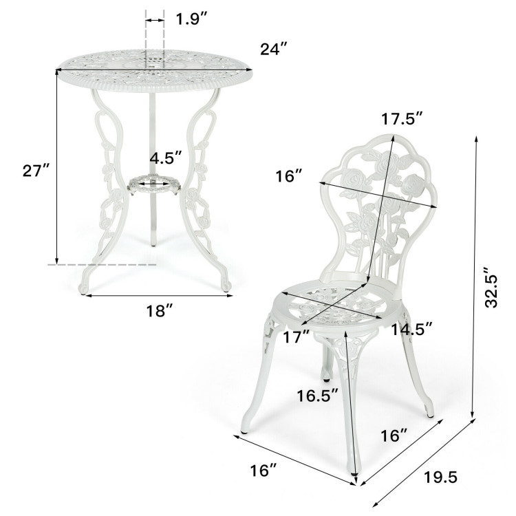 Outdoor Cast Aluminum Patio Furniture Set with Rose Design-WhiteCostway Gallery View 4 of 11