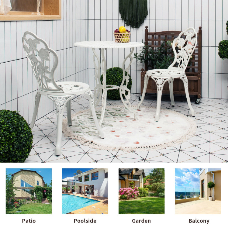 Outdoor Cast Aluminum Patio Furniture Set with Rose Design-WhiteCostway Gallery View 2 of 11