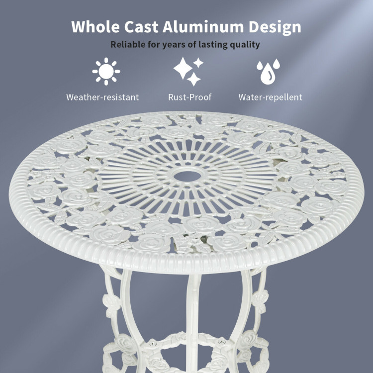 Outdoor Cast Aluminum Patio Furniture Set with Rose Design-WhiteCostway Gallery View 9 of 11