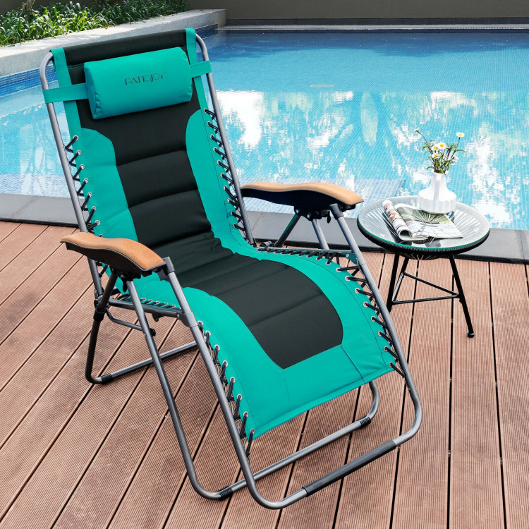 Oversize Folding Adjustable Padded Zero Gravity Lounge Chair-TurquoiseCostway Gallery View 7 of 12