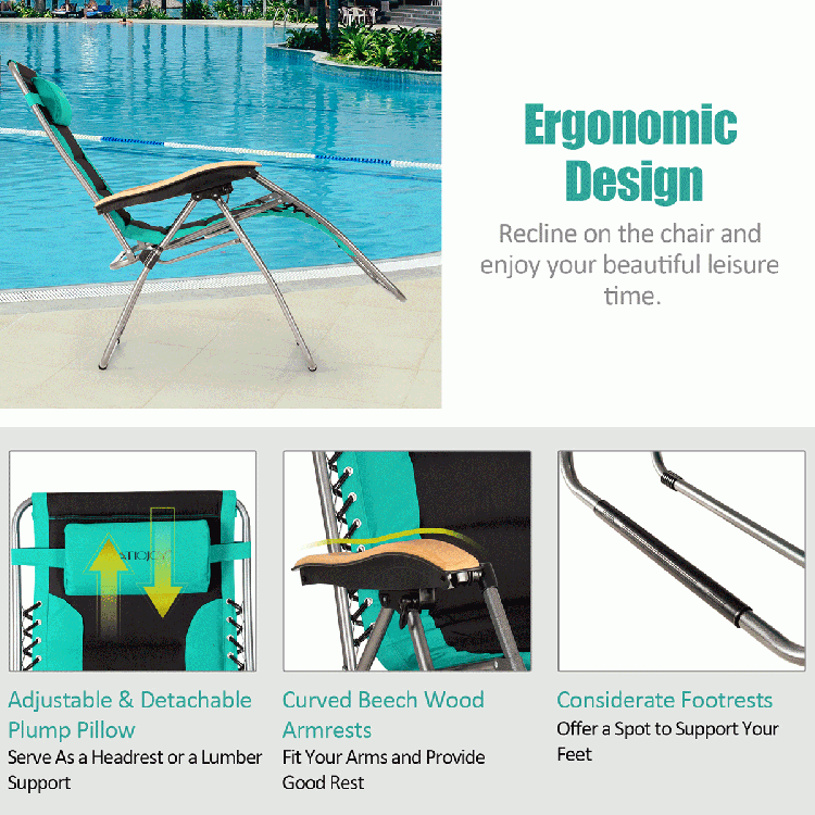 Oversize Folding Adjustable Padded Zero Gravity Lounge Chair-TurquoiseCostway Gallery View 2 of 12