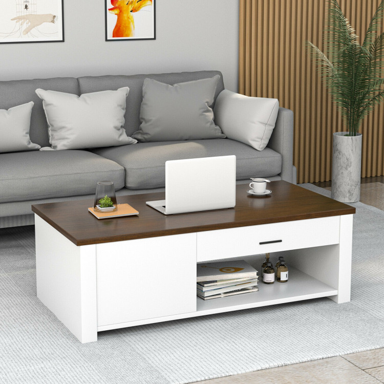 Modern Coffee Table with Front Back Drawers and Compartments for Living RoomCostway Gallery View 2 of 10
