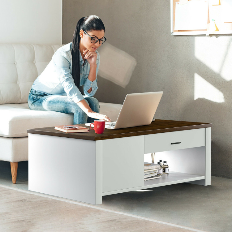 Modern Coffee Table with Front Back Drawers and Compartments for Living RoomCostway Gallery View 7 of 10