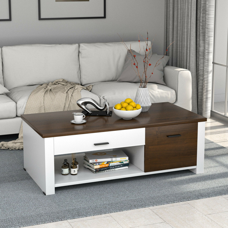 Modern Coffee Table with Front Back Drawers and Compartments for Living RoomCostway Gallery View 6 of 10