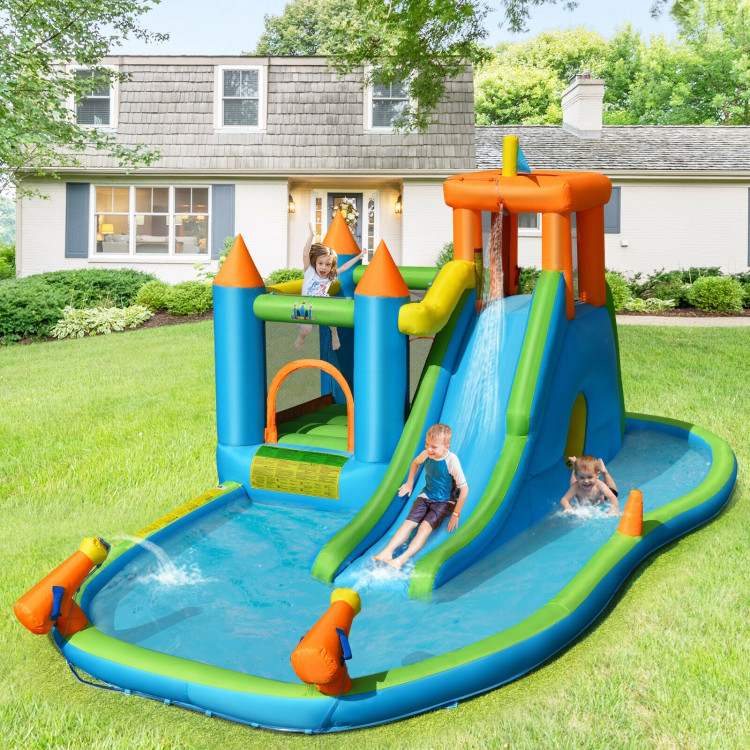 Inflatable Water Slide Kids Bounce House Splash Water Pool with BlowerCostway Gallery View 1 of 12