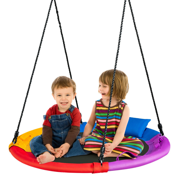 40 inch Saucer Tree Outdoor Round Platform Swing with Pillow and Handle-MulticolorCostway Gallery View 8 of 11